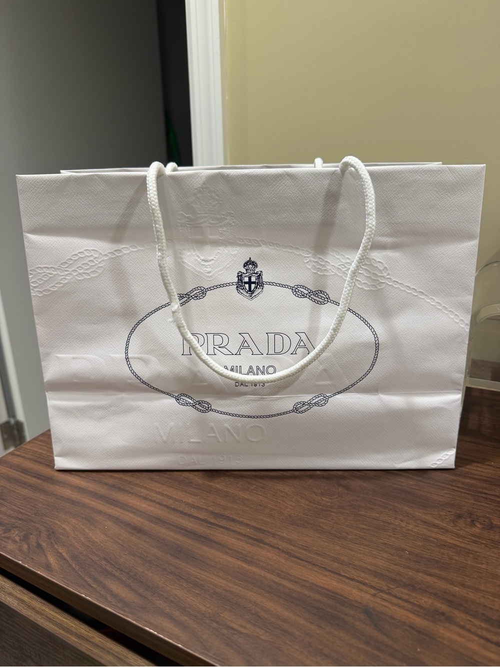 Prada White Paper Shopping Bag with Rope Handles